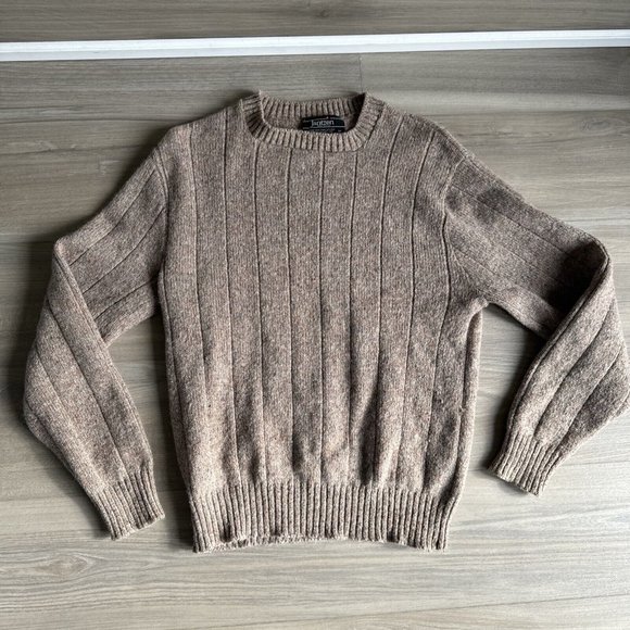 Vintage Jantzen Charcoal Beige Pullover Crewneck Wool Sweater Made‎ USA Sz M - Picture 1 of 10